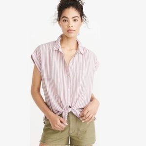 A&F Tie Front Button Up Stripe Shirt